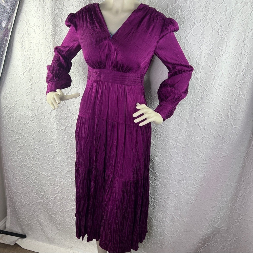 Sabina Musayev Ray Satin Jacquard Tiered Midi Dress Purple S - Picture 8 of 10